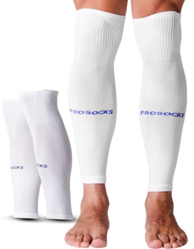 Prosocks Armor Meião Cortado Futebol Profissional com Compressão Sem Pé Tamanho Único 38-45 - Branco/Azul Escuro