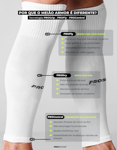 Prosocks Armor Meião Cortado Futebol Profissional com Compressão Sem Pé Tamanho Único 38-45