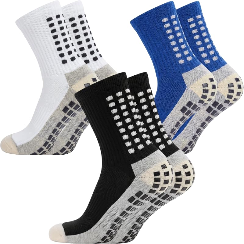 Kit 3 Pares Meia Antiderrapante Futebol Treino Esportiva - Único / Preto / Branco / Azul